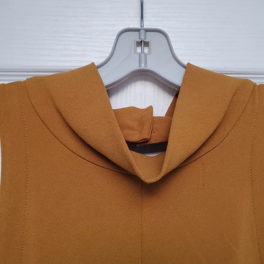 Free People Mustard Peephole Mini Tunic Dress Sleeveless Pockets - size Medium - Picture 5 of 11